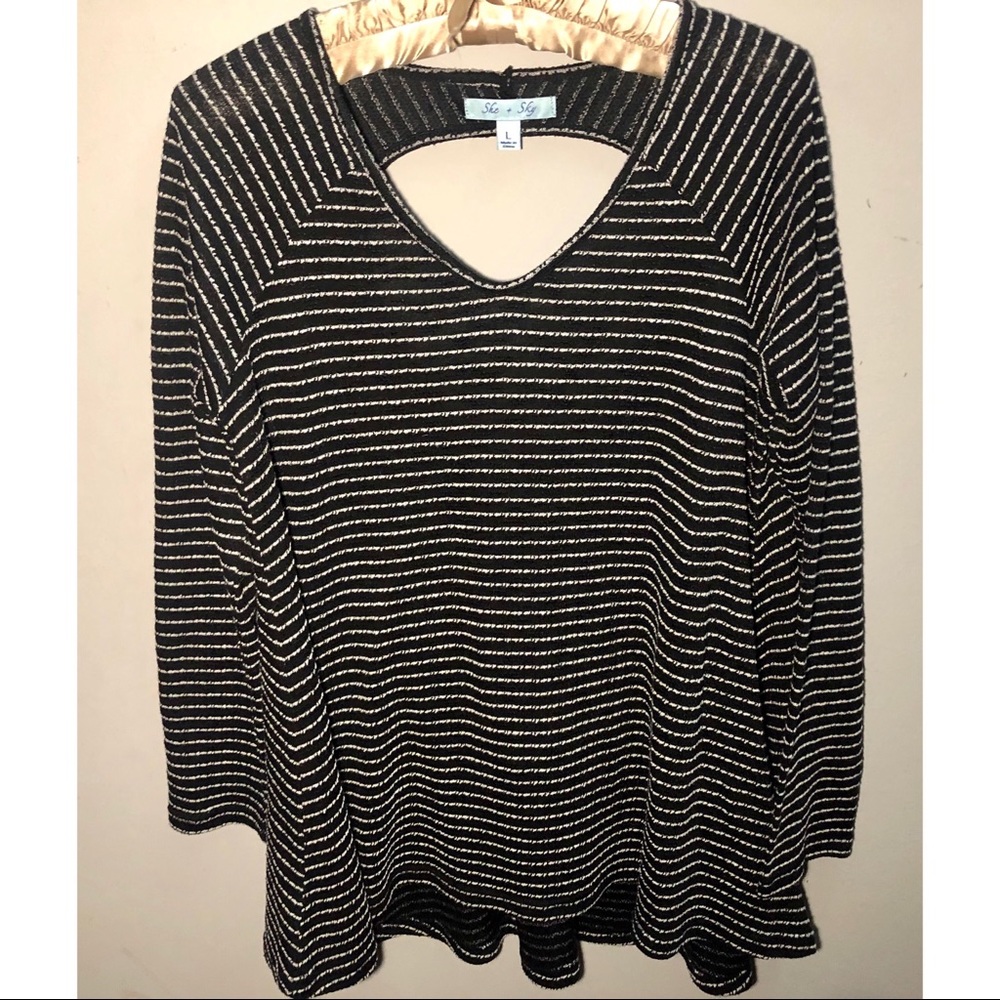 black and white stripe long sleeve top